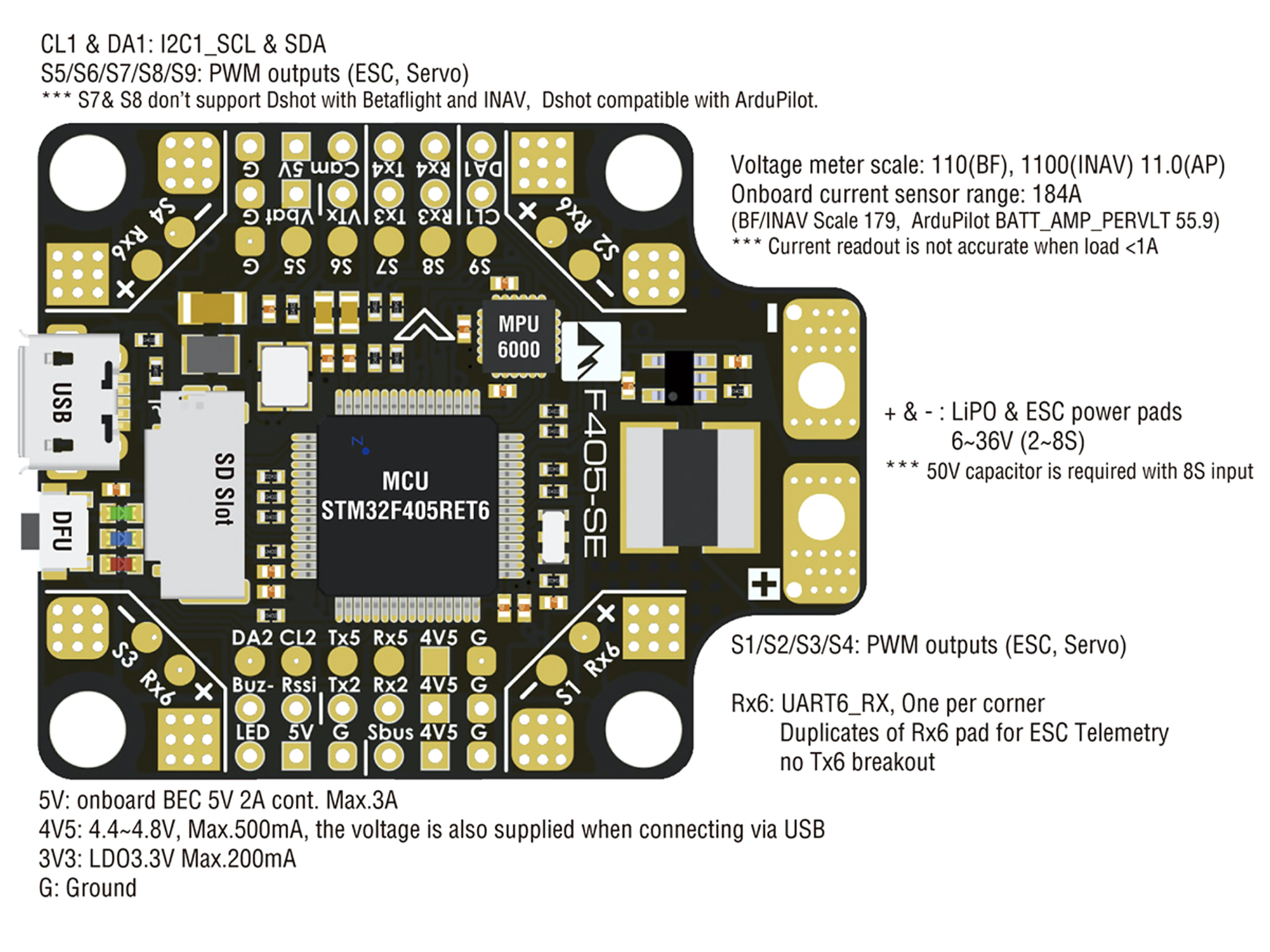 Польотний контролер Matek F405-SE (світлина #7)