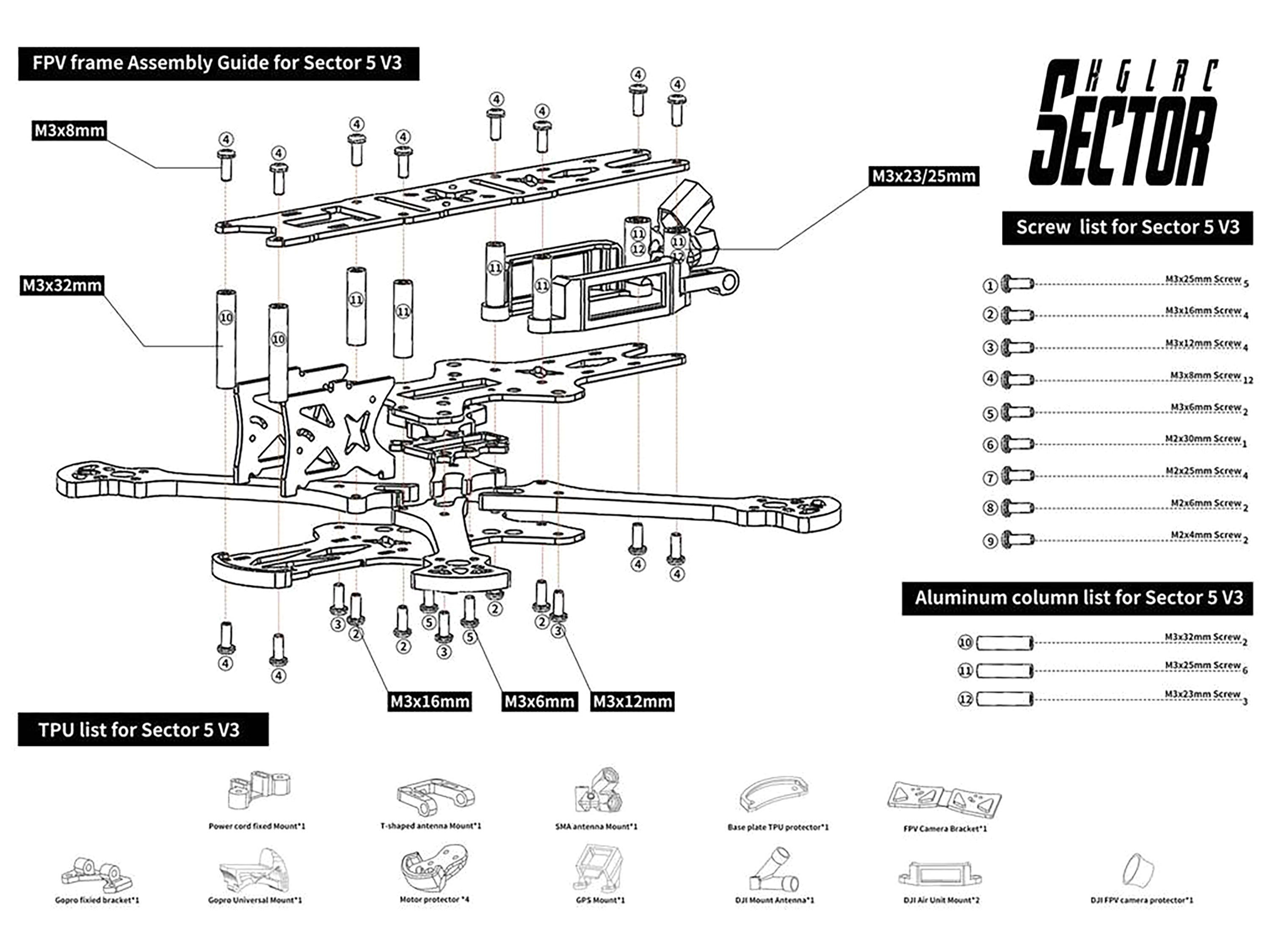 Рама для квадрокоптера HGLRC Sector 5 Freestyle V3 (218мм) (світлина #7)