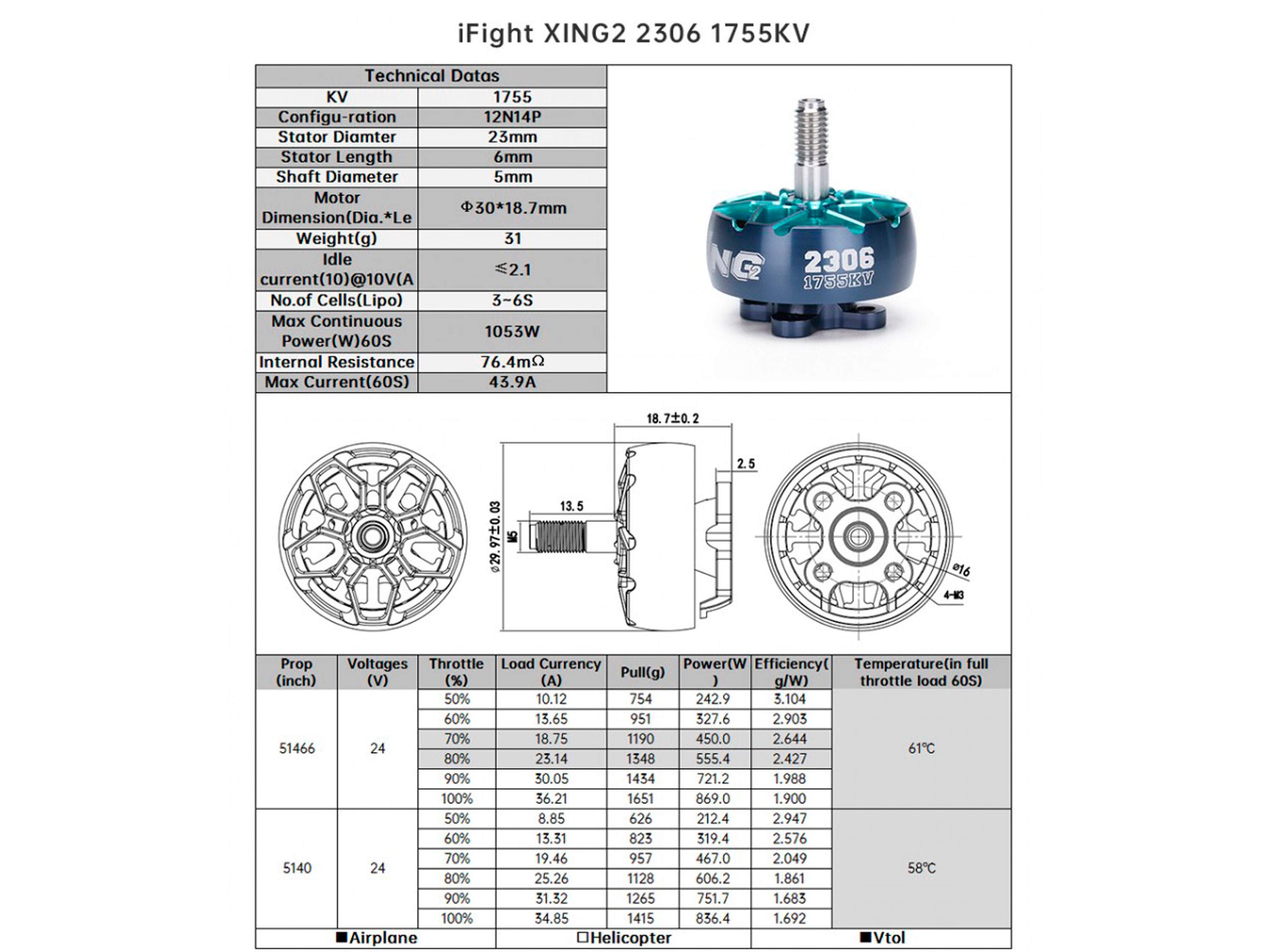 Двигун безколекторний iFlight XING2 2306-1755kv (світлина #5)