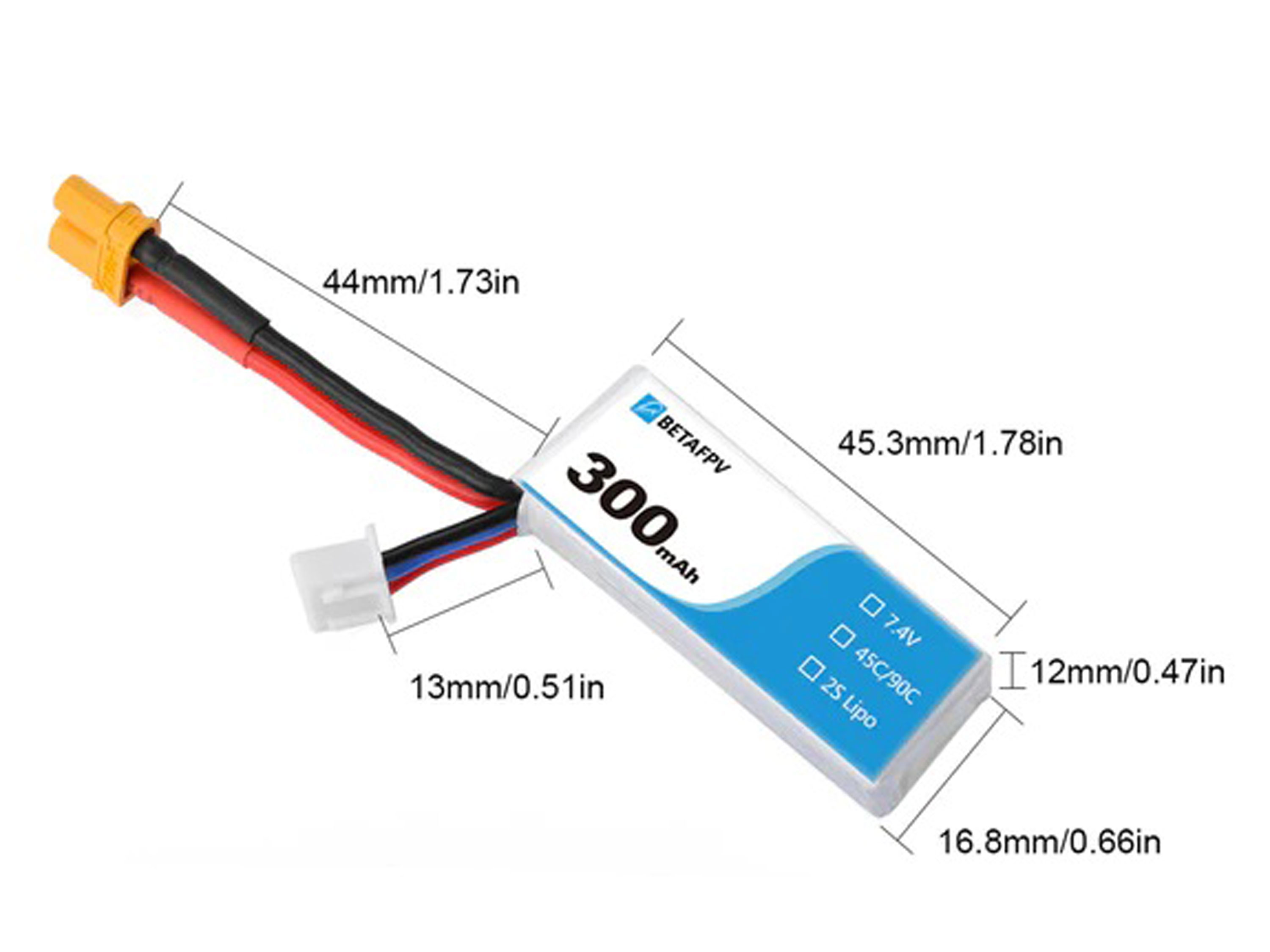 Акумулятор BetaFPV XT30 300mAh 2S 45C (світлина #2)