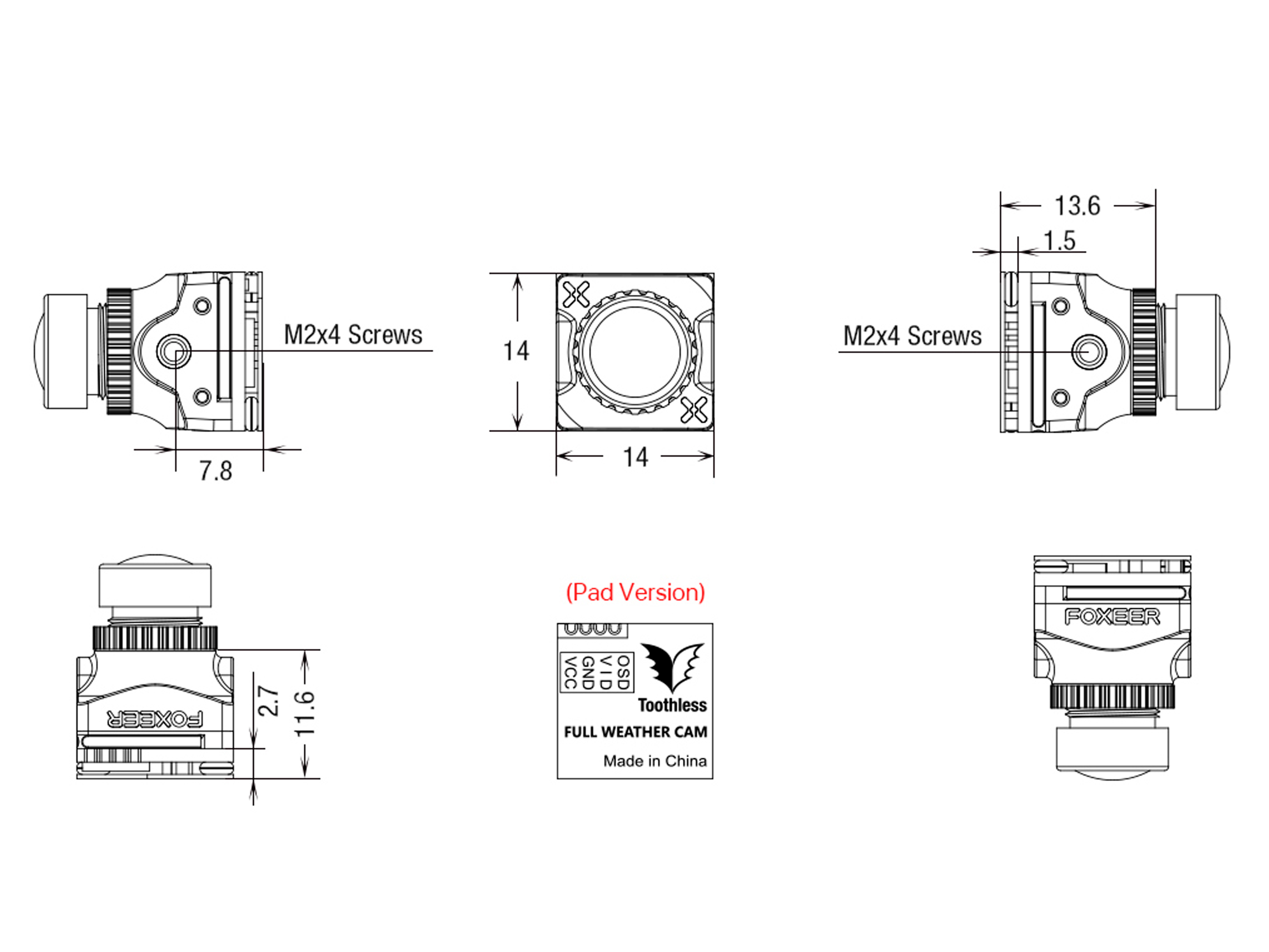 Камера Foxeer Toothless 2 Nano FPV 1200TVL 1.8мм (чорна) (світлина #4)