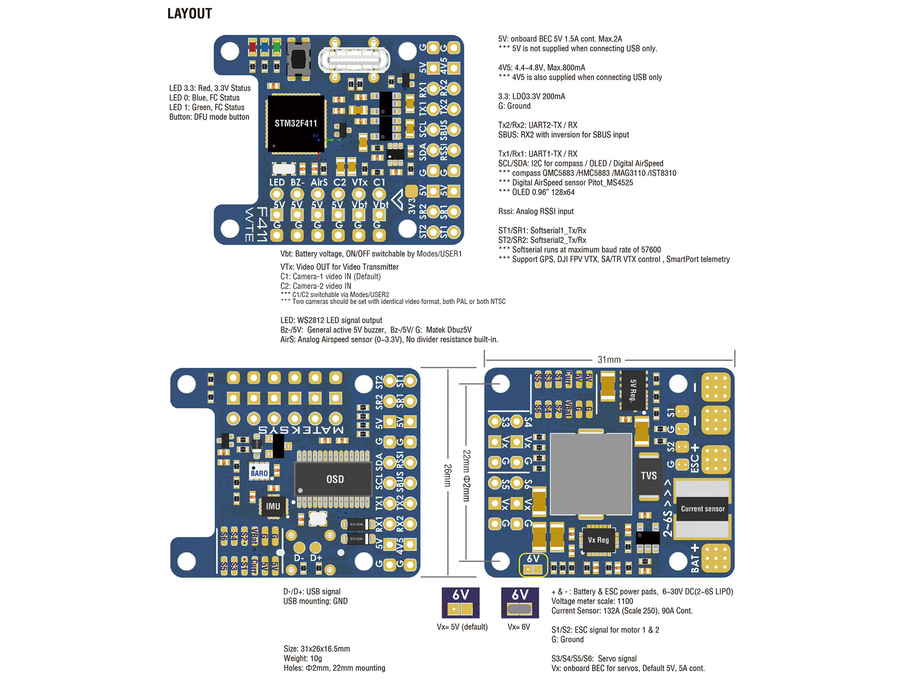 Польотний контролер Matek F411-WTE (світлина #4)