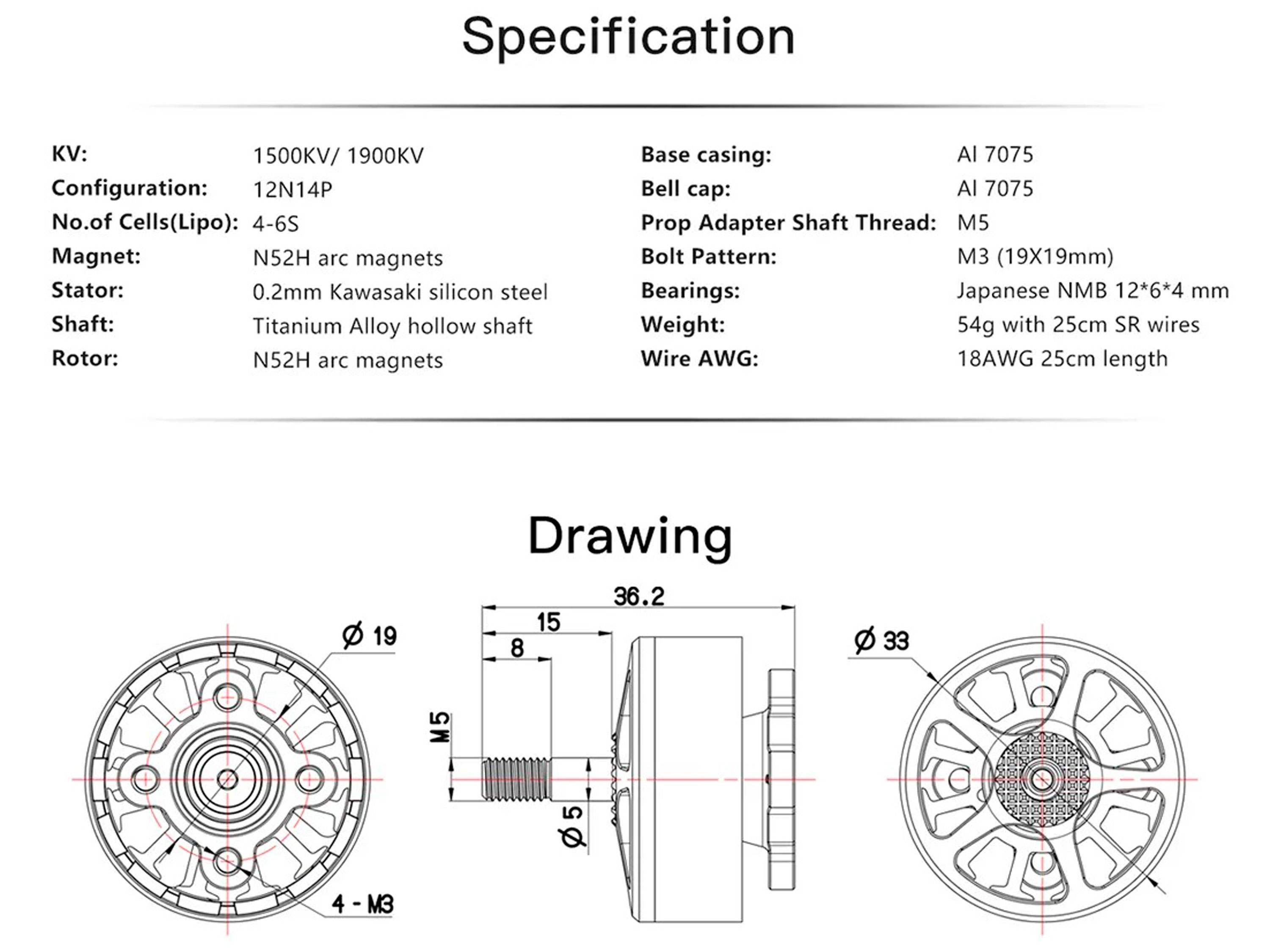 Двигун безколекторний BrotherHobby Avenger 2808-1350kv (світлина #4)