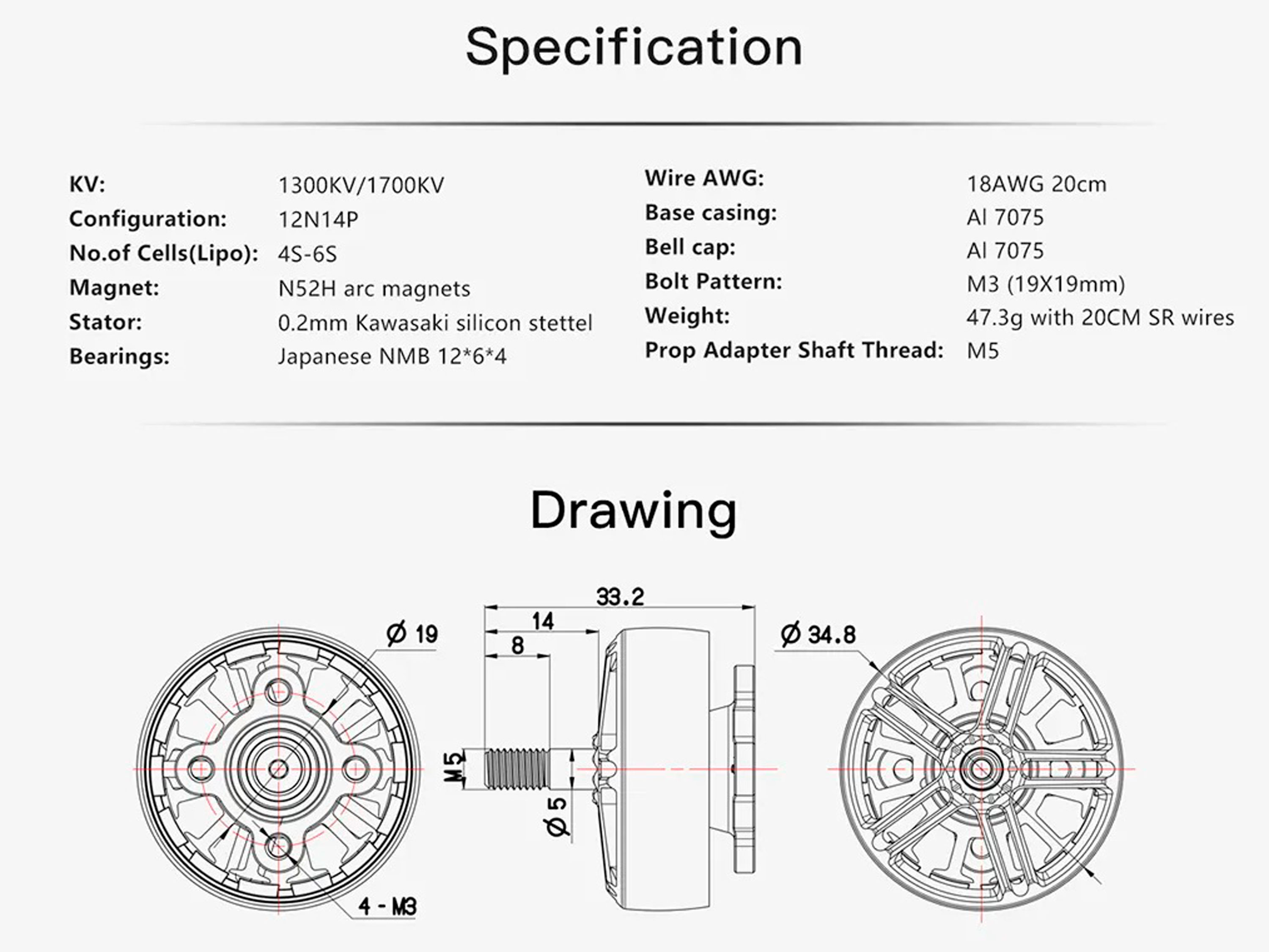 Двигун безколекторний BrotherHobby LPD 2806.5-1300kv (світлина #6)