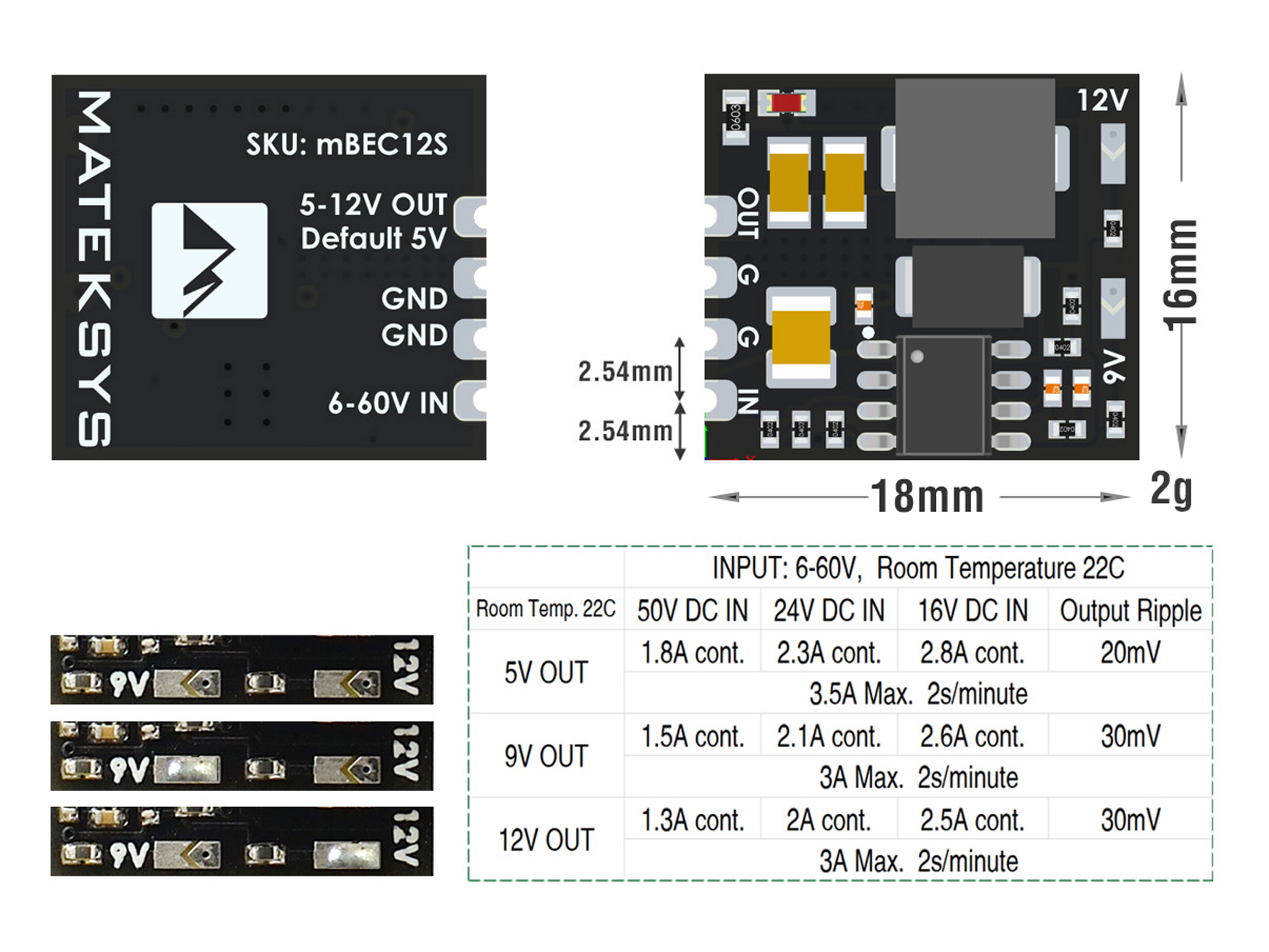 Мікро BEC Matek 5В/9В/12В (2-12S LiPO) (світлина #2)
