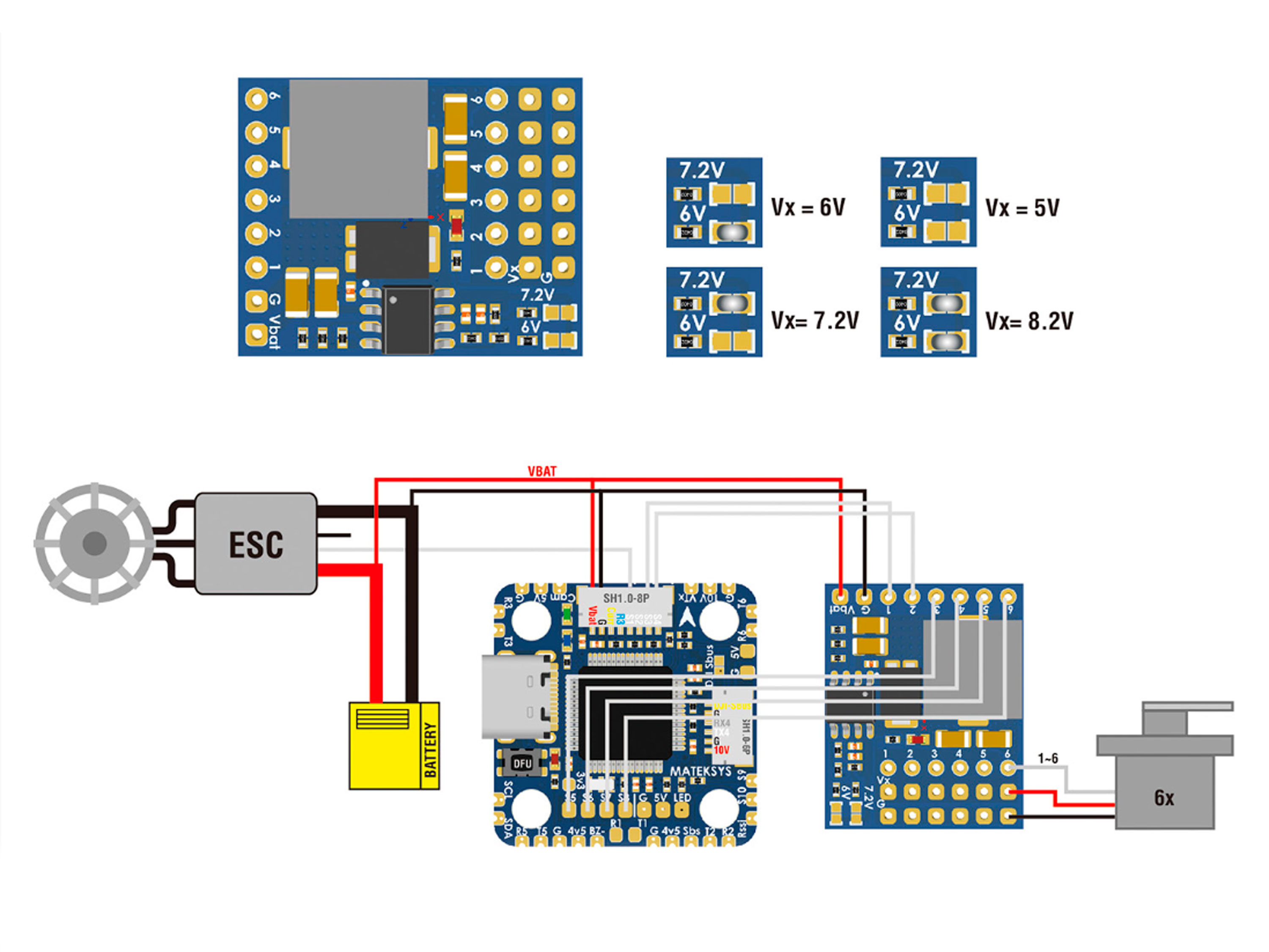 Плата розподілу живлення (PDB) Matek для сервомеханізмів + BEC 5-8.2В (світлина #3)