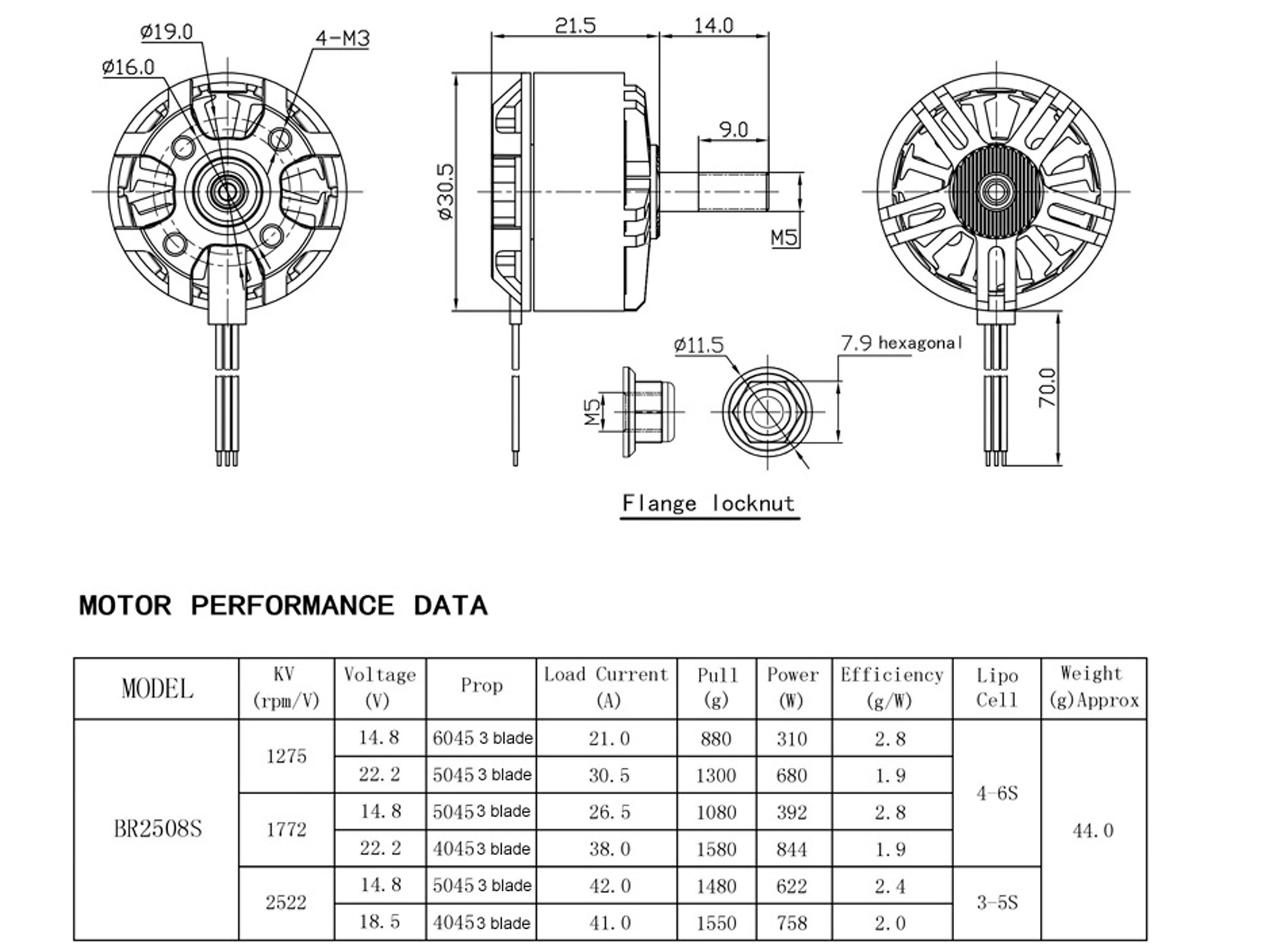 Двигун безколекторний RacerStar BR2508S-1275kv (світлина #5)