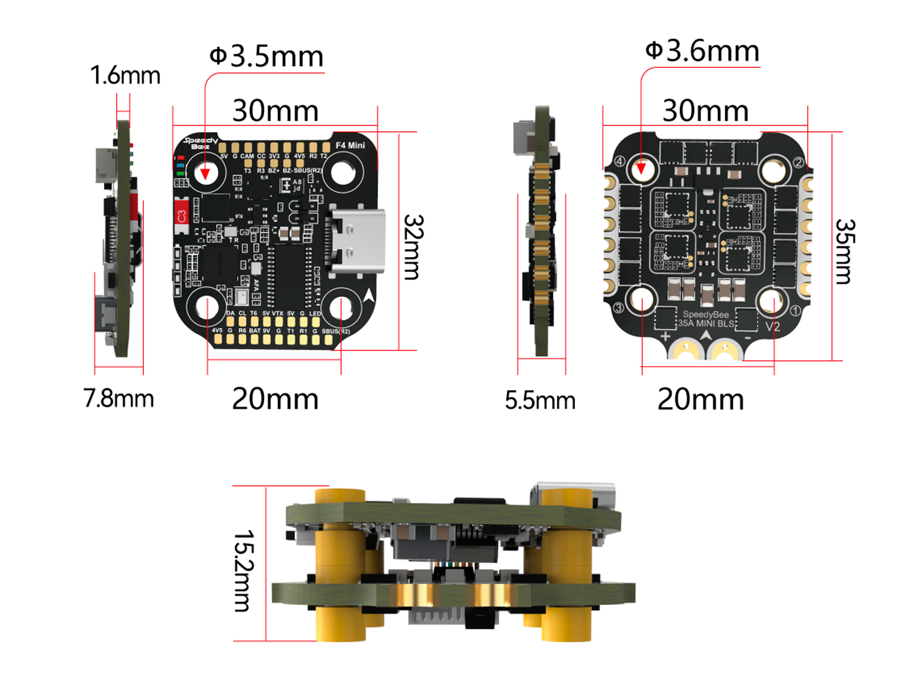 SpeedyBee F405 Mini (польотний контролер F4 + регулятор 4в1 35A) (світлина #8)