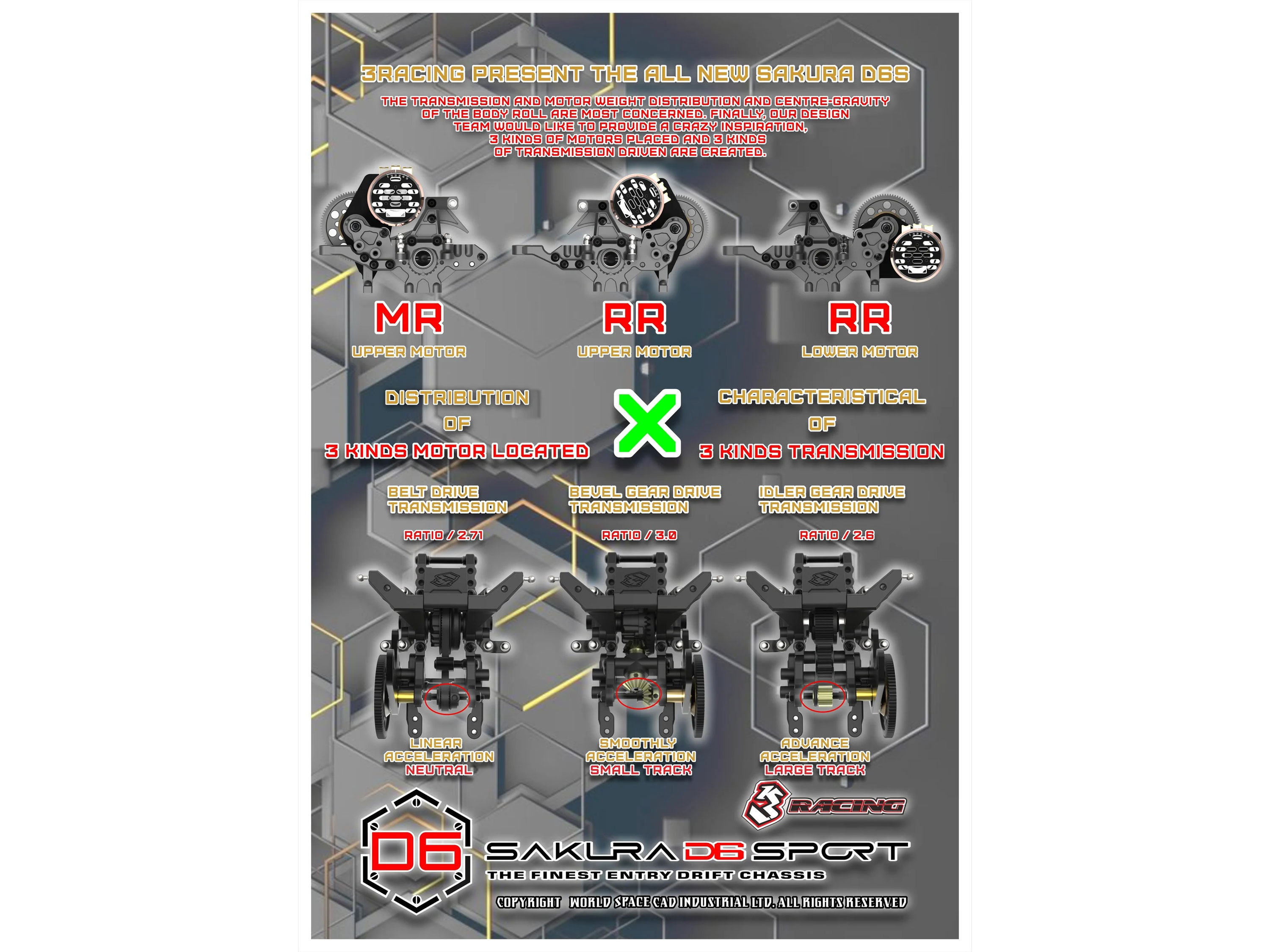 Комплект шасі для дрифту 3Racing Sakura D6 1/10 (KIT) (світлина #5)