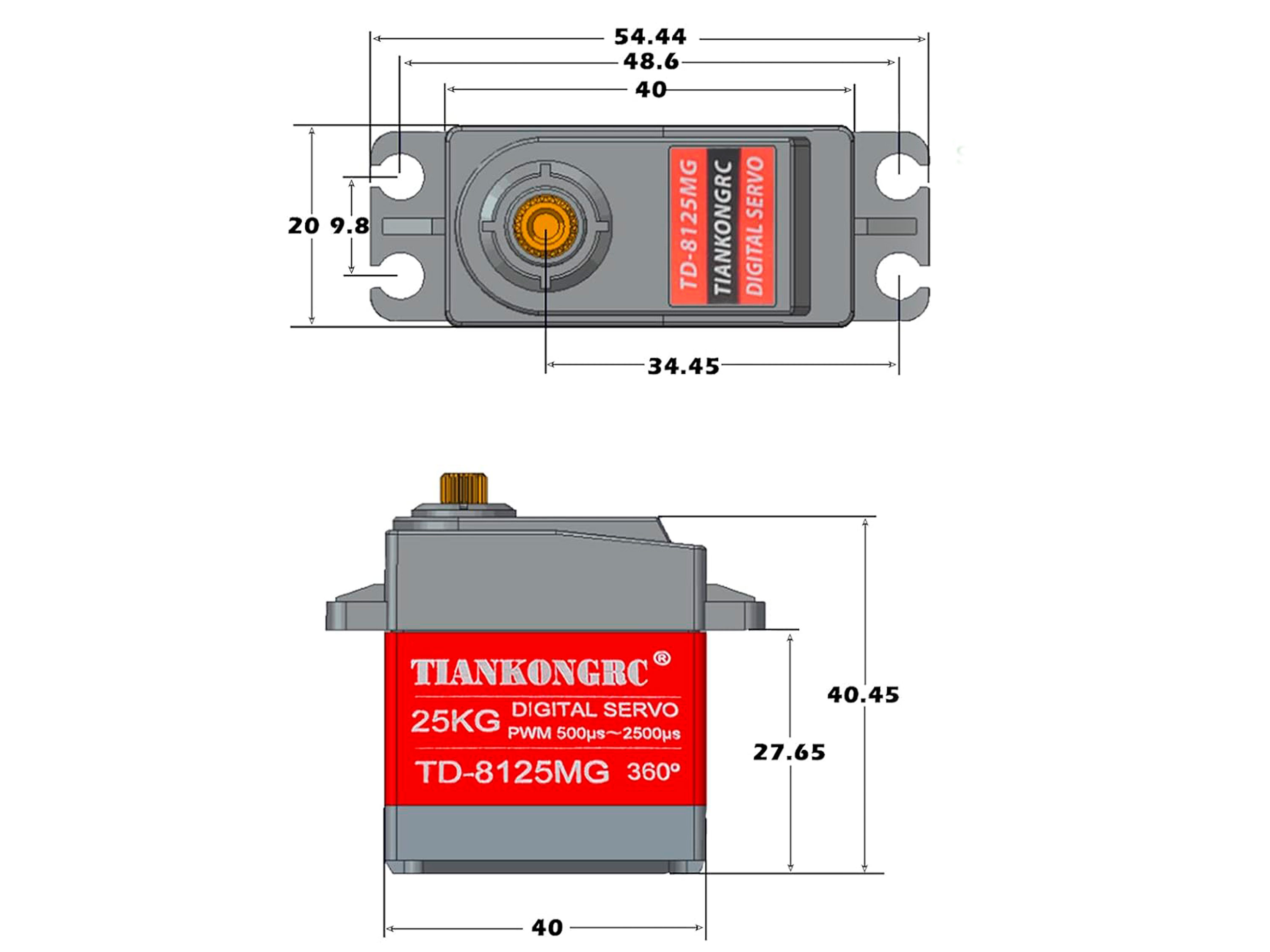 Сервомеханізм цифровий TiankongRC TD-8125MG 60g/23.5kg/0.18sec (180°) (світлина #3)