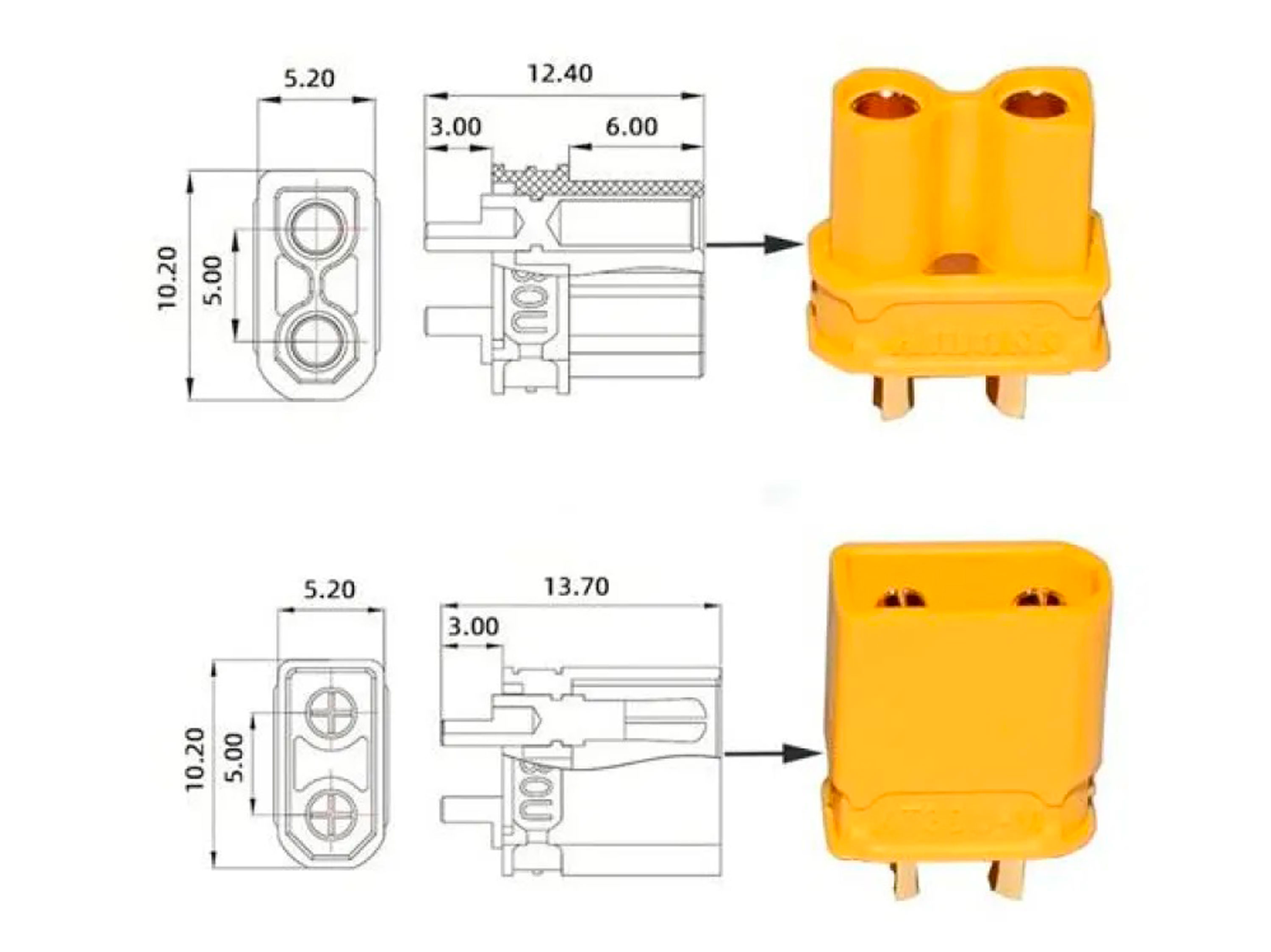 Роз’єм Amass XT60U (пара) (світлина #3)